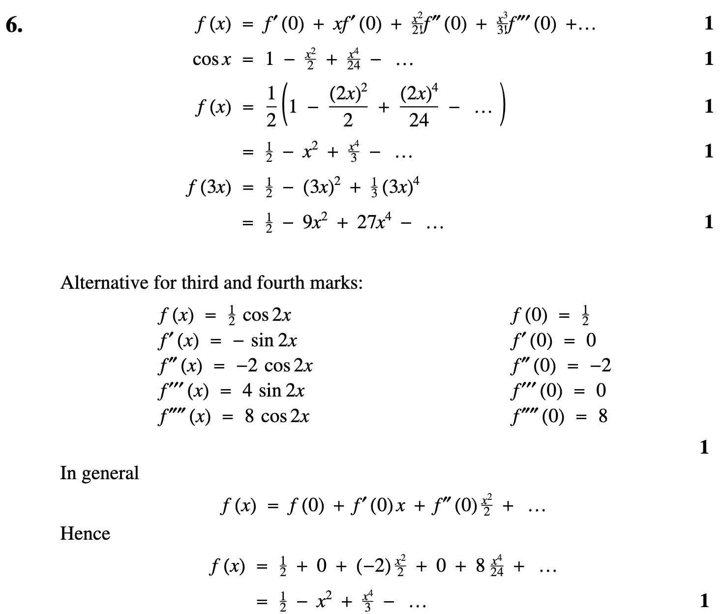 2007 Question 6 Marking Instructions