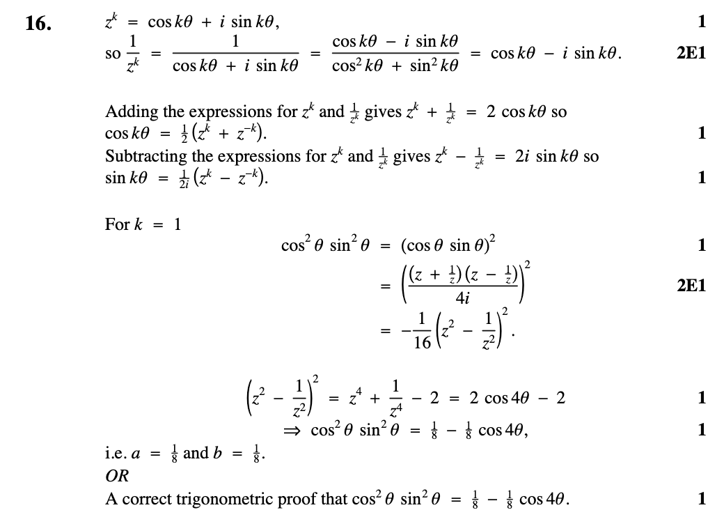 2008 Question 16 Marking Instructions