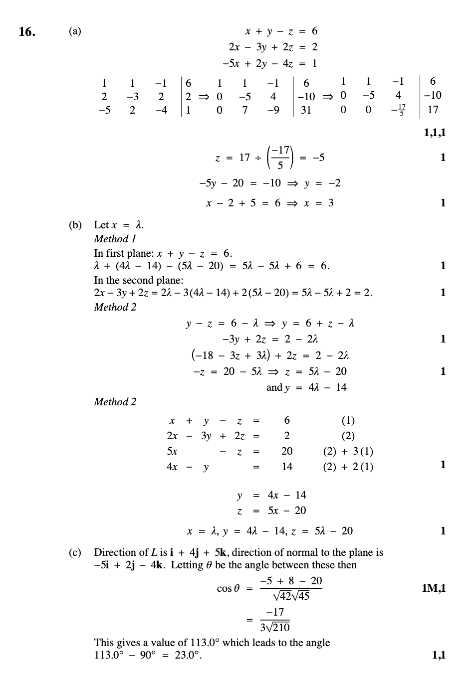 2009 Question 16 Marking Instructions