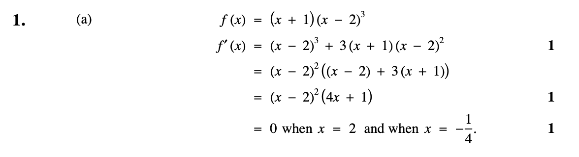 2009 Question 1a Marking Instructions