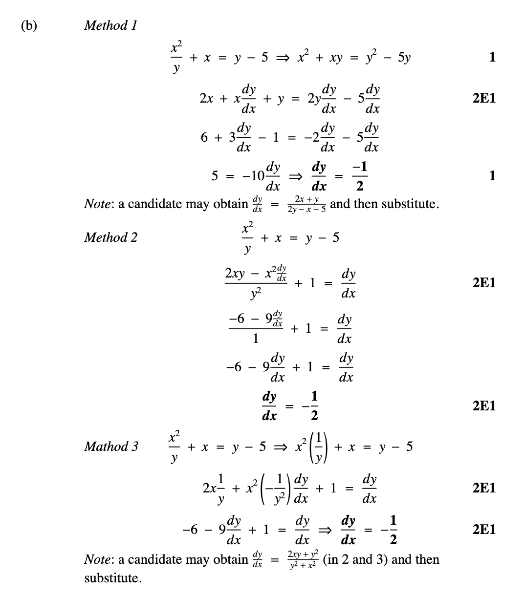 2009 Question 1b Marking Instructions