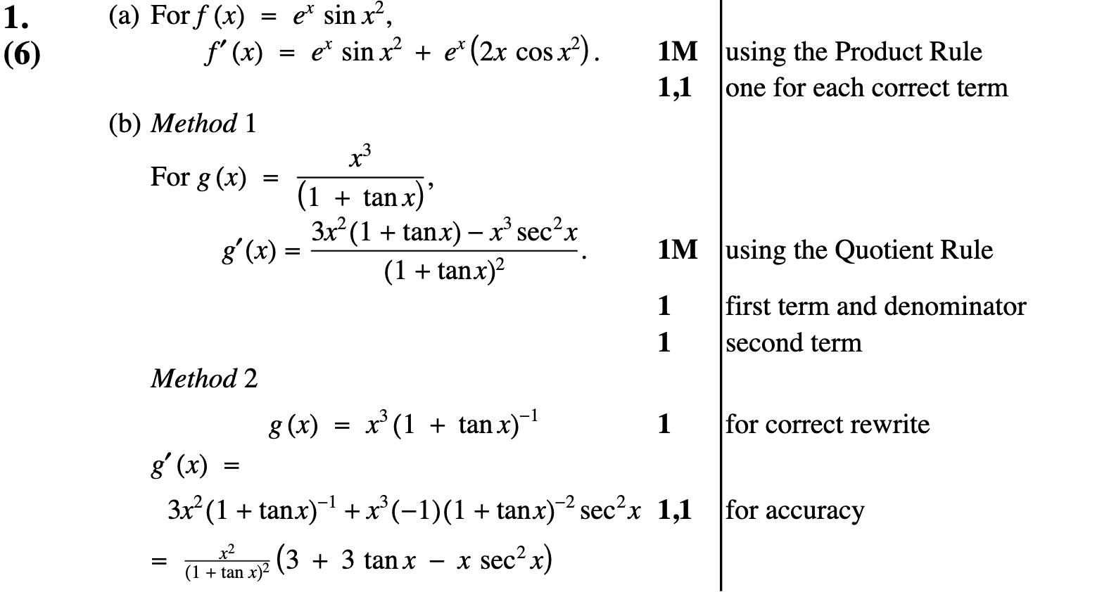 2010 Question 1 Marking Instructions