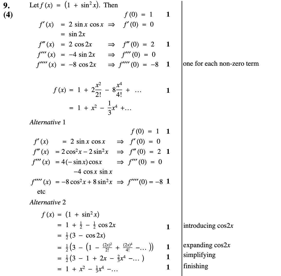 2010 Question 9 Marking Instructions