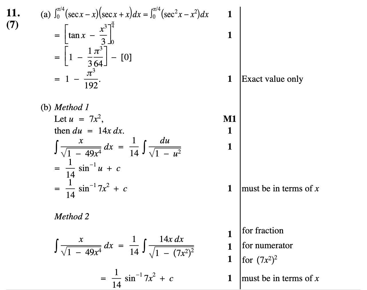 2011 Question 11 Marking Instructions