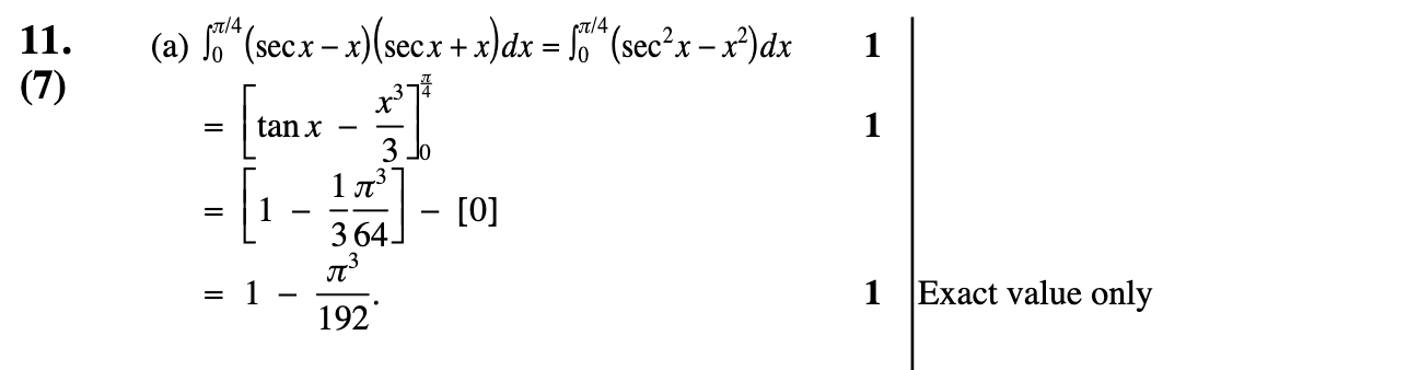 2011 Question 11a Marking Instructions