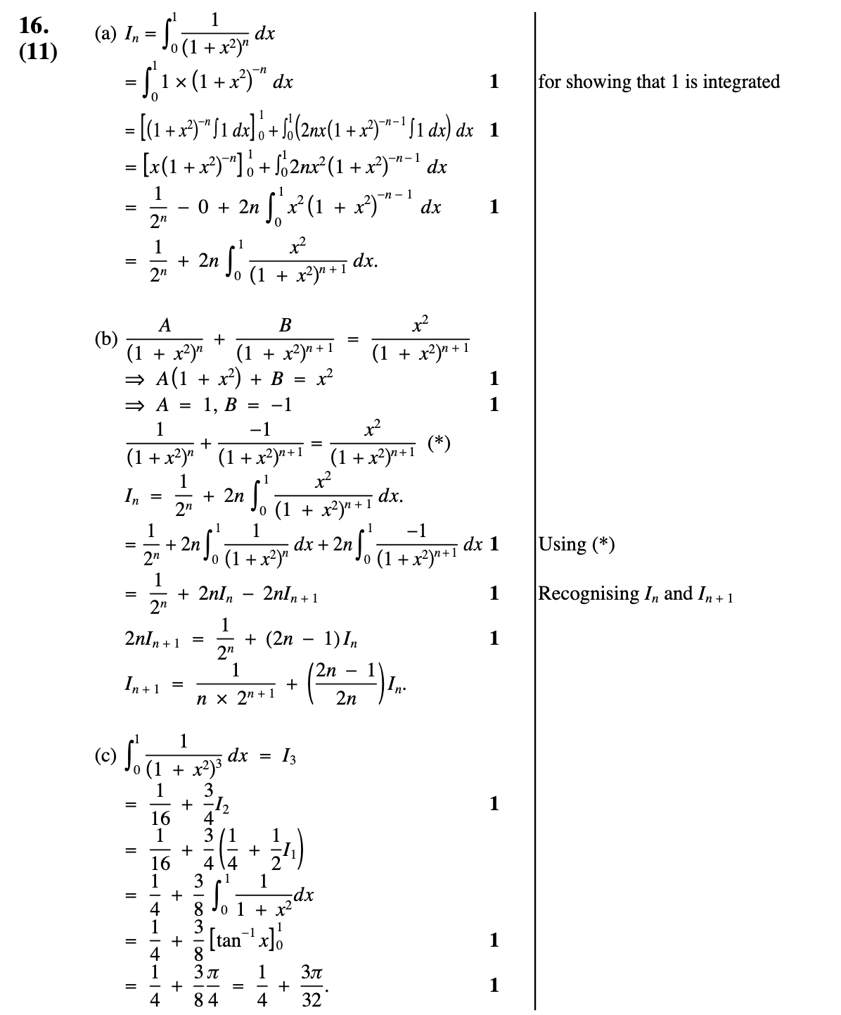 2011 Question 16 Marking Instructions