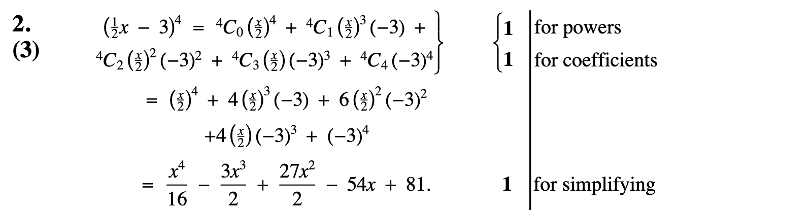 2011 Question 2 Marking Instructions