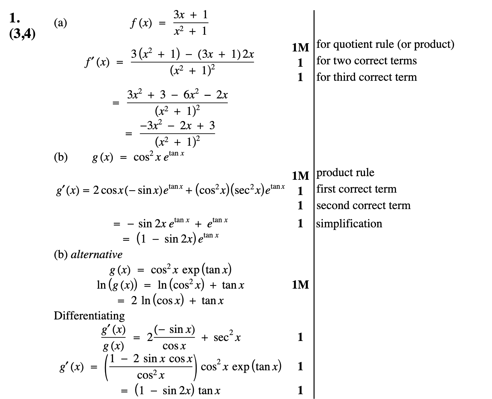 2012 Question 1 Marking Instructions