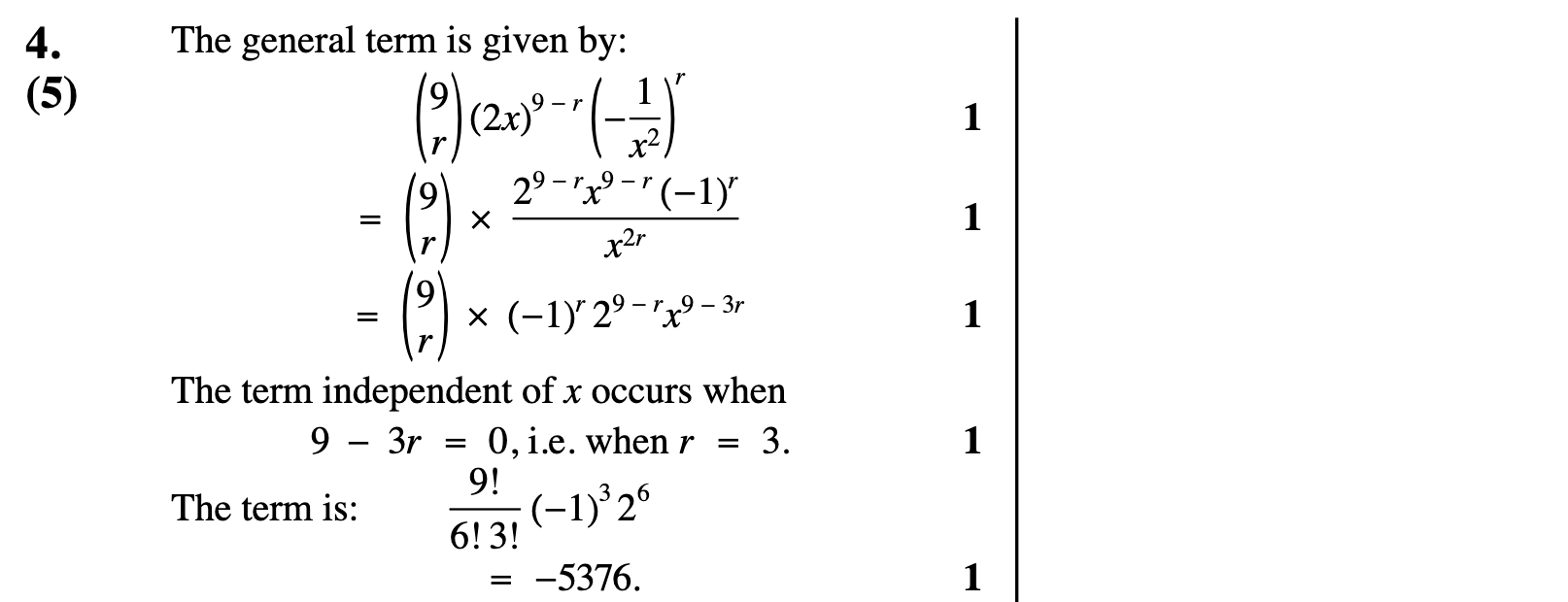 2012 Question 4 Marking Instructions