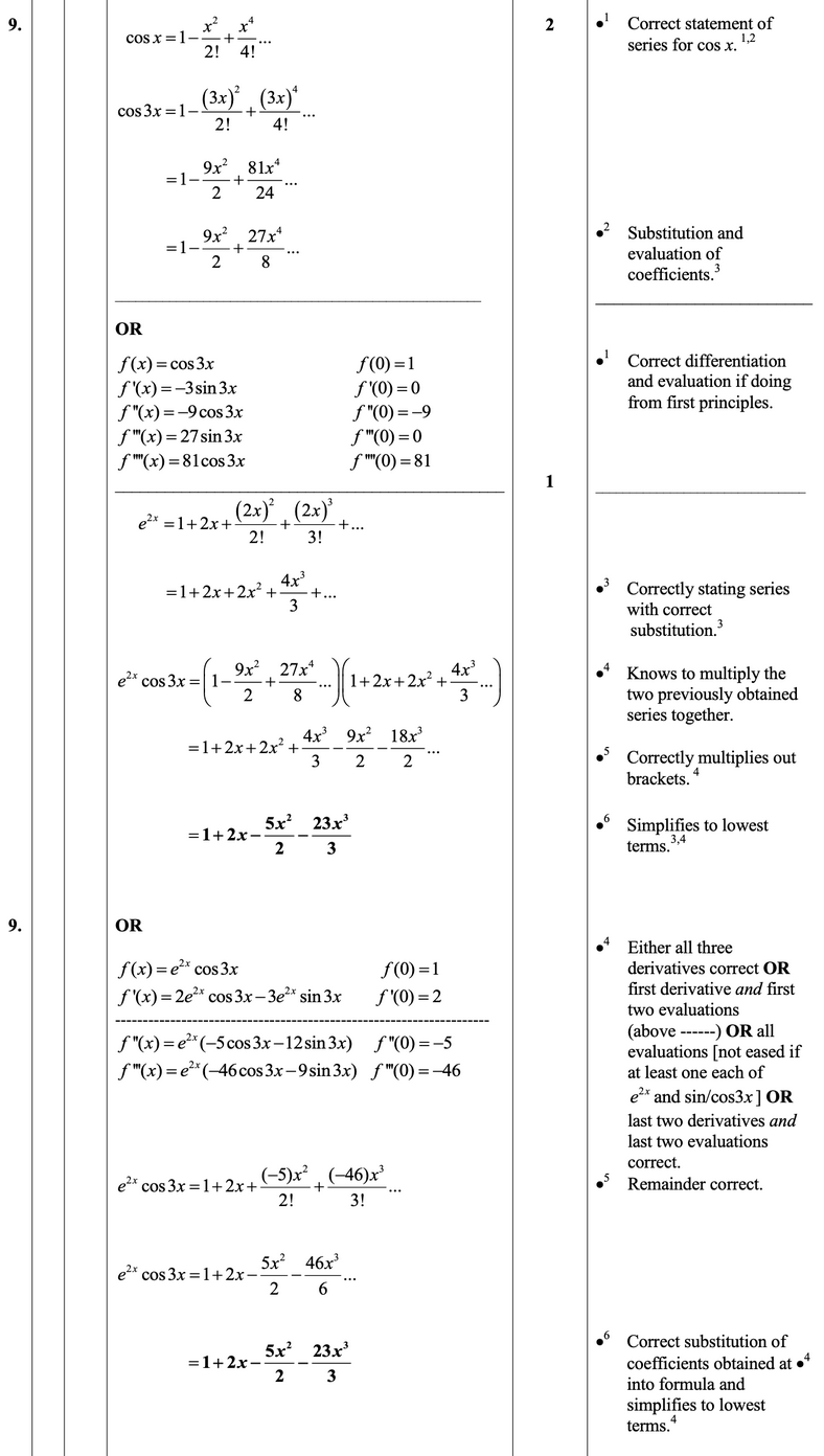 2014 Question 9 Marking Instructions